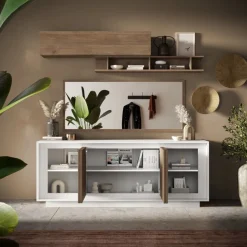 Madia 4 ante battenti linea Pear in finitura Bianco opaco e Rovere Mercure