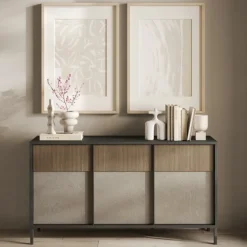 Madia 3 ante con serigrafia linea Sierra finitura Lava, Argilla e Rovere Mercure