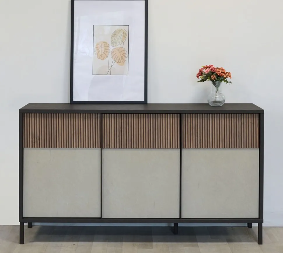 Madia 3 ante con serigrafia linea Sierra finitura Lava, Argilla e Rovere Mercure