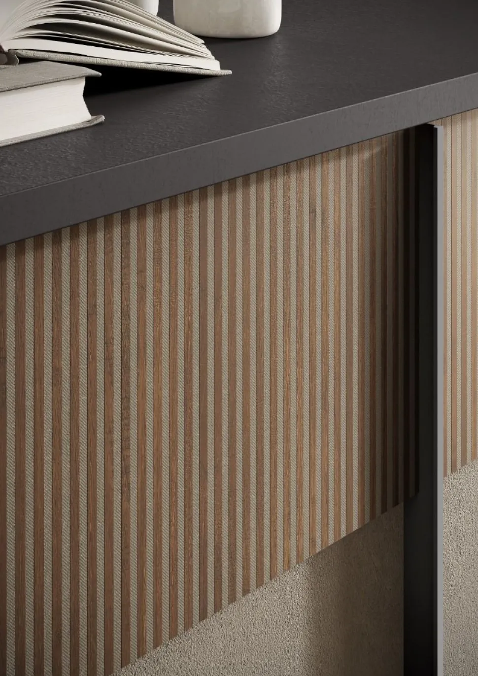 Madia 3 ante con serigrafia linea Sierra finitura Lava, Argilla e Rovere Mercure