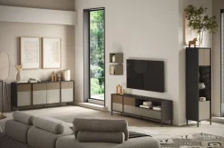Madia 4 ante con serigrafia linea Sierra finitura Lava, Argilla e Rovere Mercure