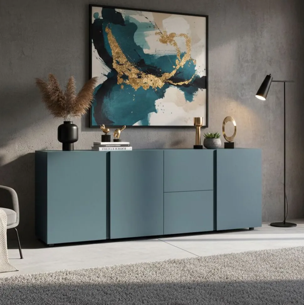 Madia 3 ante e 2 cassetti blu Petrolio con maniglia a gola disponibile in vari colori