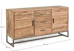 Madia 2 ante e 3 cassetti Elmer in legno d'acacia disponibile in 2 misure