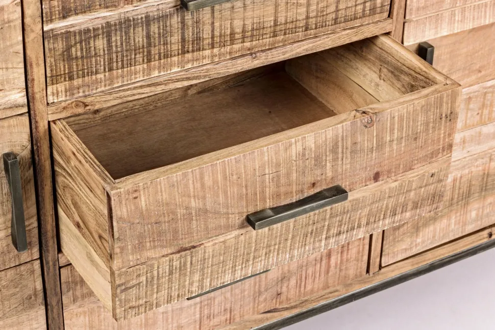 Madia 2 ante e 3 cassetti Elmer in legno d'acacia disponibile in 2 misure