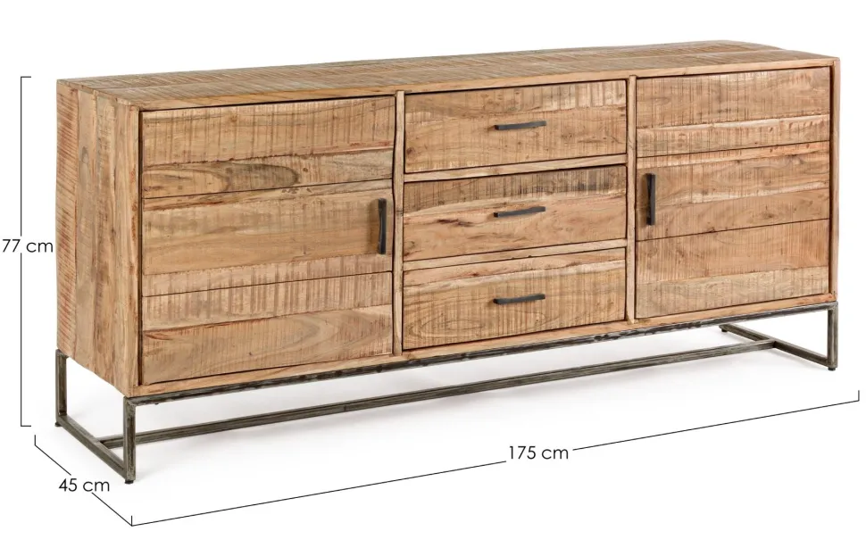 Madia 2 ante e 3 cassetti Elmer in legno d'acacia disponibile in 2 misure