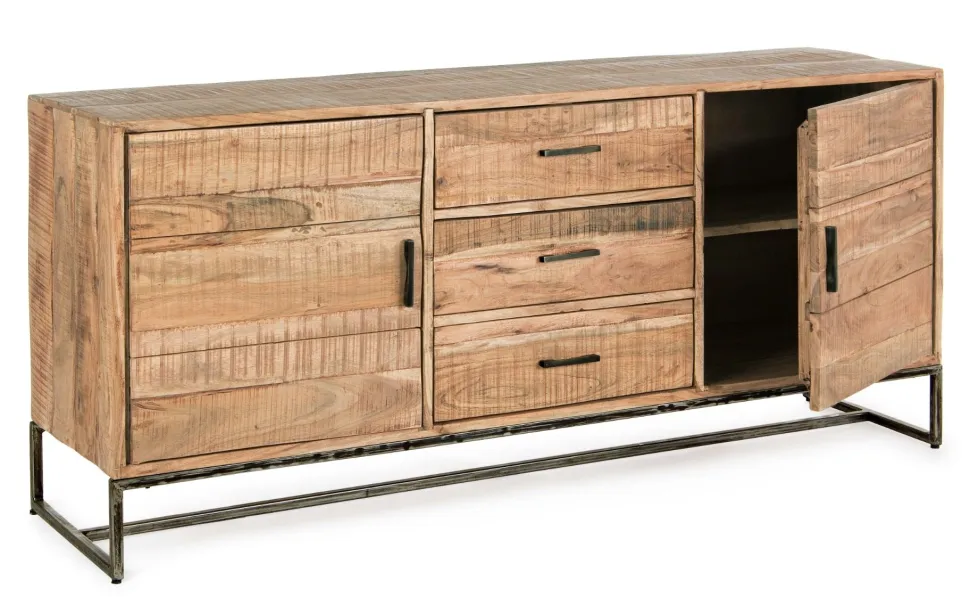 Madia 2 ante e 3 cassetti Elmer in legno d'acacia disponibile in 2 misure