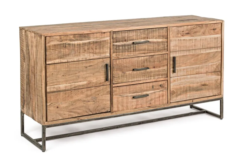 Madia 2 ante e 3 cassetti Elmer in legno d'acacia disponibile in 2 misure