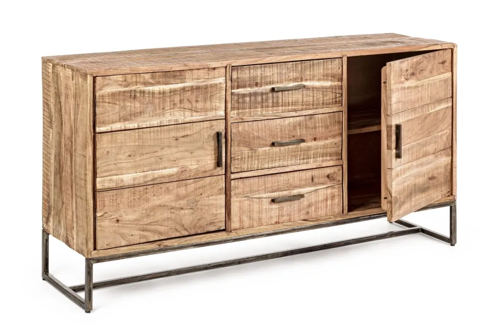 Madia 2 ante e 3 cassetti Elmer in legno d'acacia disponibile in 2 misure