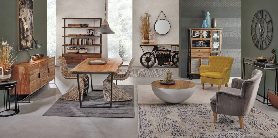 Madia 2 ante e 3 cassetti Elmer in legno d'acacia disponibile in 2 misure