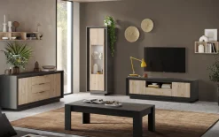 Madia 2 ante e 3 cassetti linea Natural in finitura Lava e Rovere Cadiz
