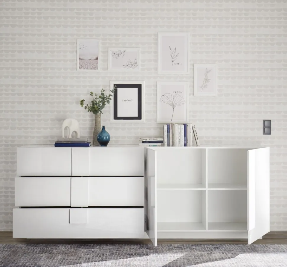 Madia 2 ante e 3 cassetti linea Sax in finitura Bianco Lucido