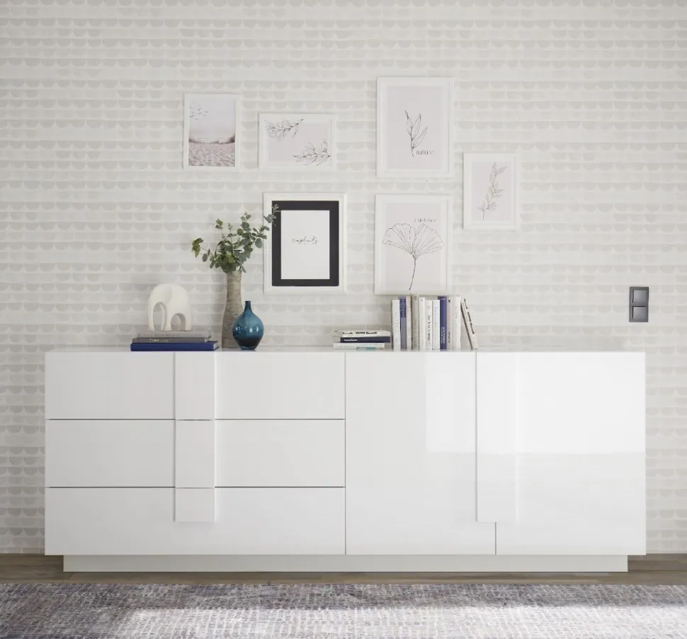 Madia 2 ante e 3 cassetti linea Sax in finitura Bianco Lucido