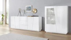 Madia 4 ante e 3 cassetti linea Virgola finitura Bianco Lucido