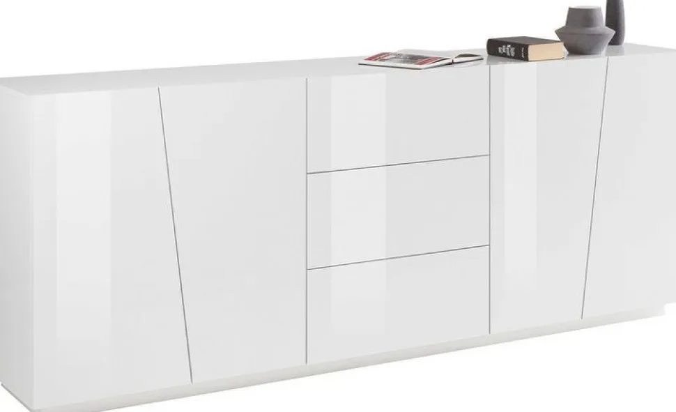 Madia 4 ante e 3 cassetti linea Virgola finitura Bianco Lucido