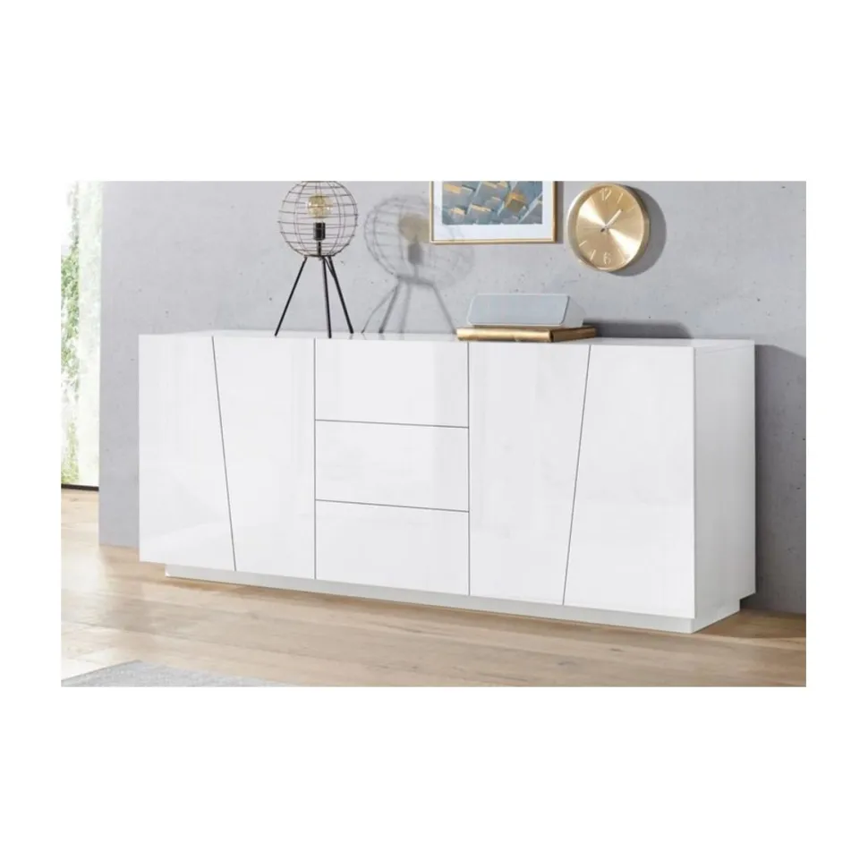 Madia 4 ante e 3 cassetti linea Virgola finitura Bianco Lucido