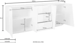 Madia 4 ante e 3 cassetti linea Virgola finitura Bianco Lucido