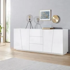 Madia 4 ante e 3 cassetti linea Virgola finitura Bianco Lucido