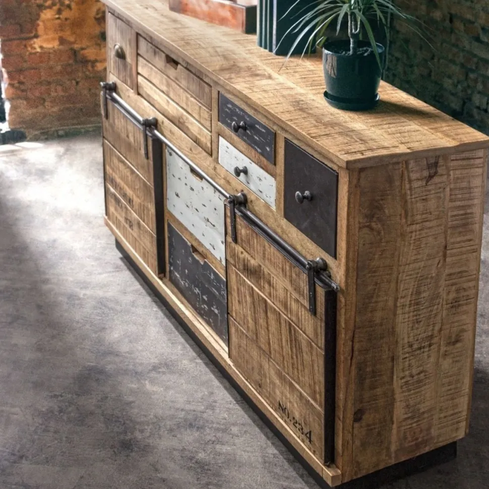 Madia 2 ante e 7 cassetti Tudor in legno di mango