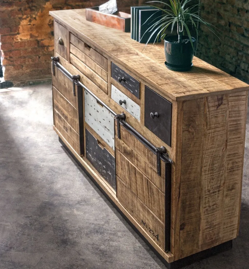 Madia 2 ante e 7 cassetti Tudor in legno di mango