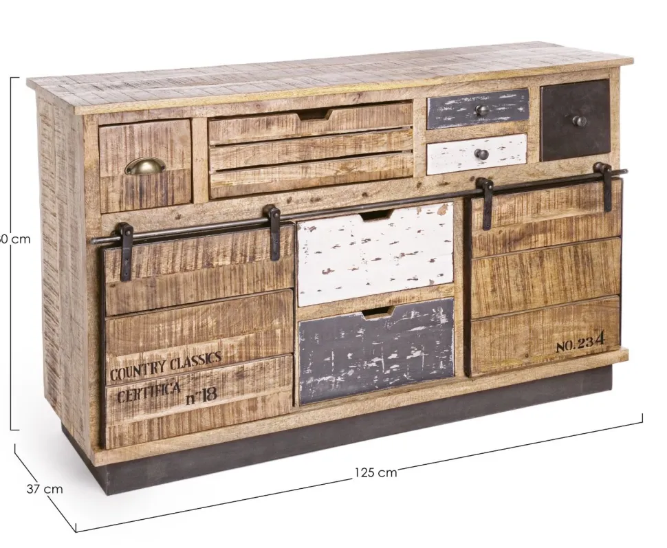 Madia 2 ante e 7 cassetti Tudor in legno di mango
