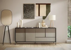 Madia 4 ante e 1 cassetto con serigrafia linea Sierra finitura Lava, Argilla e Rovere Mercure