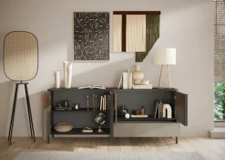 Madia 4 ante e 1 cassetto con serigrafia linea Sierra finitura Lava, Argilla e Rovere Mercure
