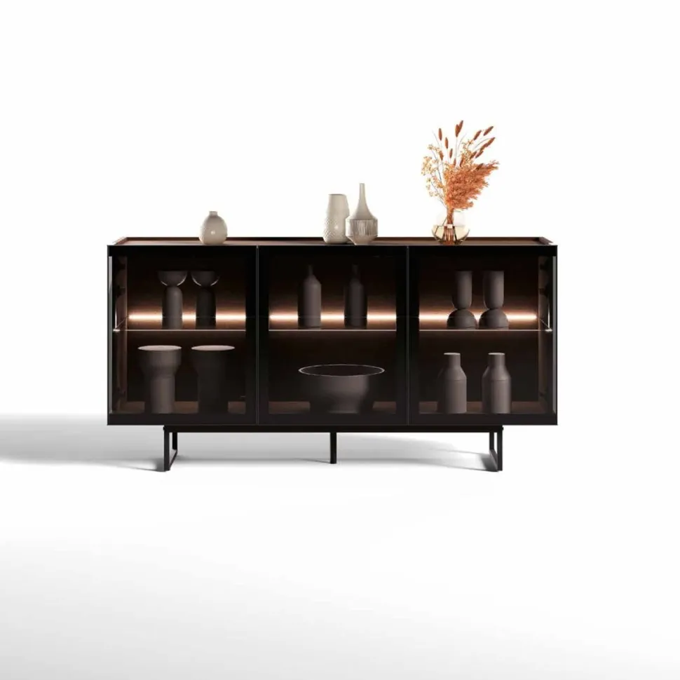 Madia 3 ante in vetro fumè con piedini e telaio in alluminio disponibile in vari colori