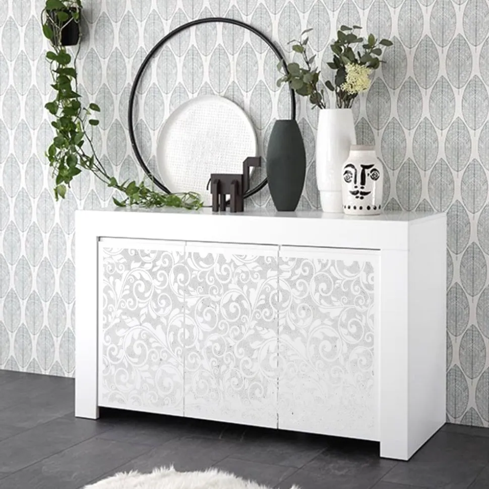 Madia 3 ante linea Clear Fancy in Bianco Opaco serigrafata FLOWER