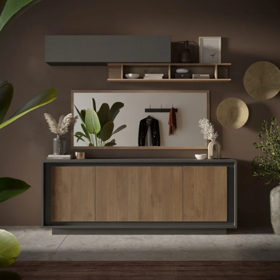 Madia 4 ante linea Natural in finitura Lava e Rovere Mercure