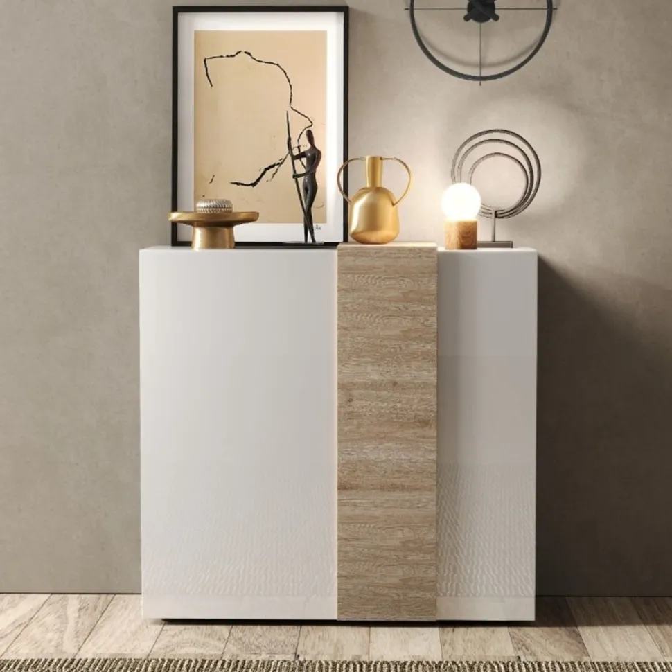 Madia 2 ante linea Olimpo finitura Bianco Lucido e Rovere Kadiz