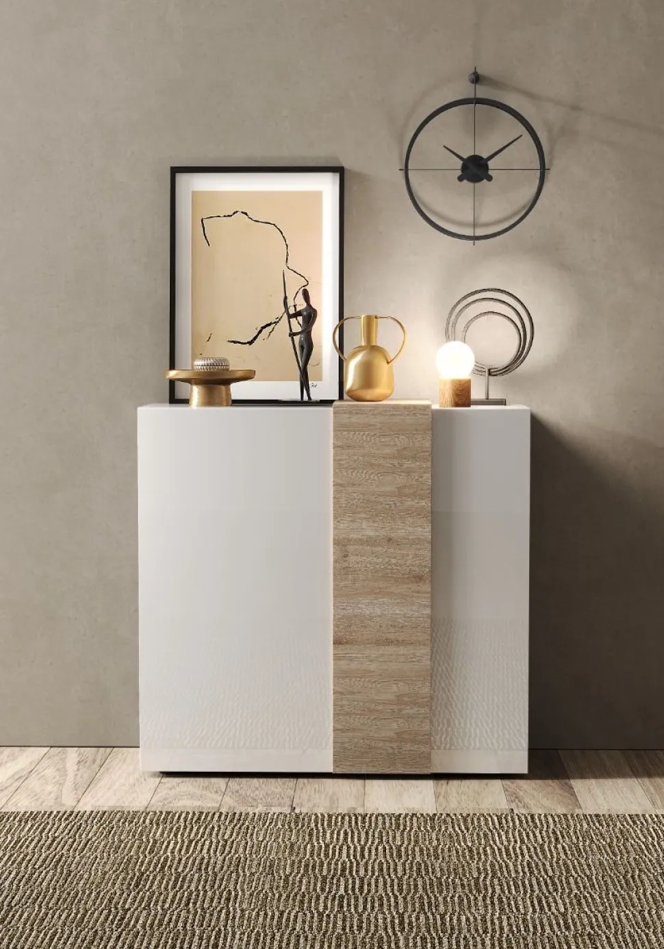Madia 2 ante linea Olimpo finitura Bianco Lucido e Rovere Kadiz