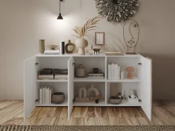 Madia 3 ante linea Olimpo finitura Bianco Lucido e Rovere Kadiz con serigrafia