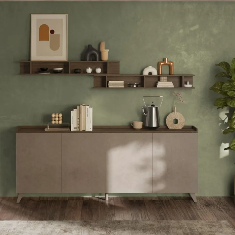 Madia 4 ante linea Oscar in finitura Rovere Mercure e Bronzo