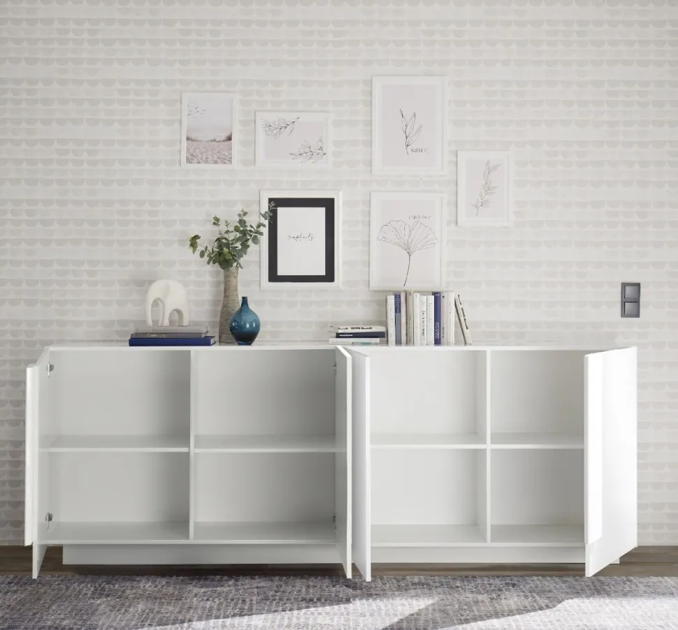 Madia 4 ante linea Sax in Bianco Lucido con grafica onde blu