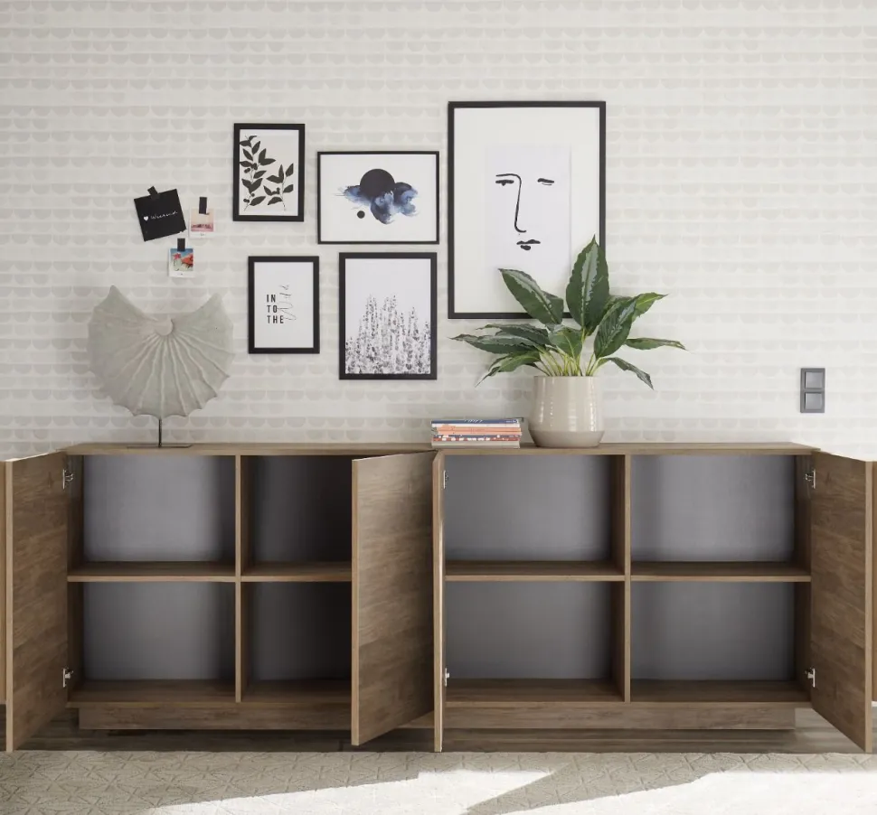 Madia 4 ante linea Sax in finitura Rovere Mercure con grafica floreale
