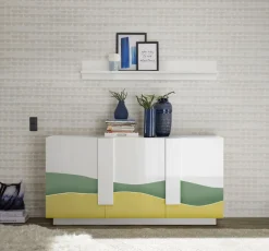 Madia 3 ante linea Sax in finitura Bianco Lucido con serigrafia