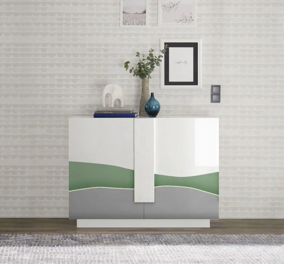 Madia 2 ante linea Sax in finitura Bianco Lucido con serigrafia