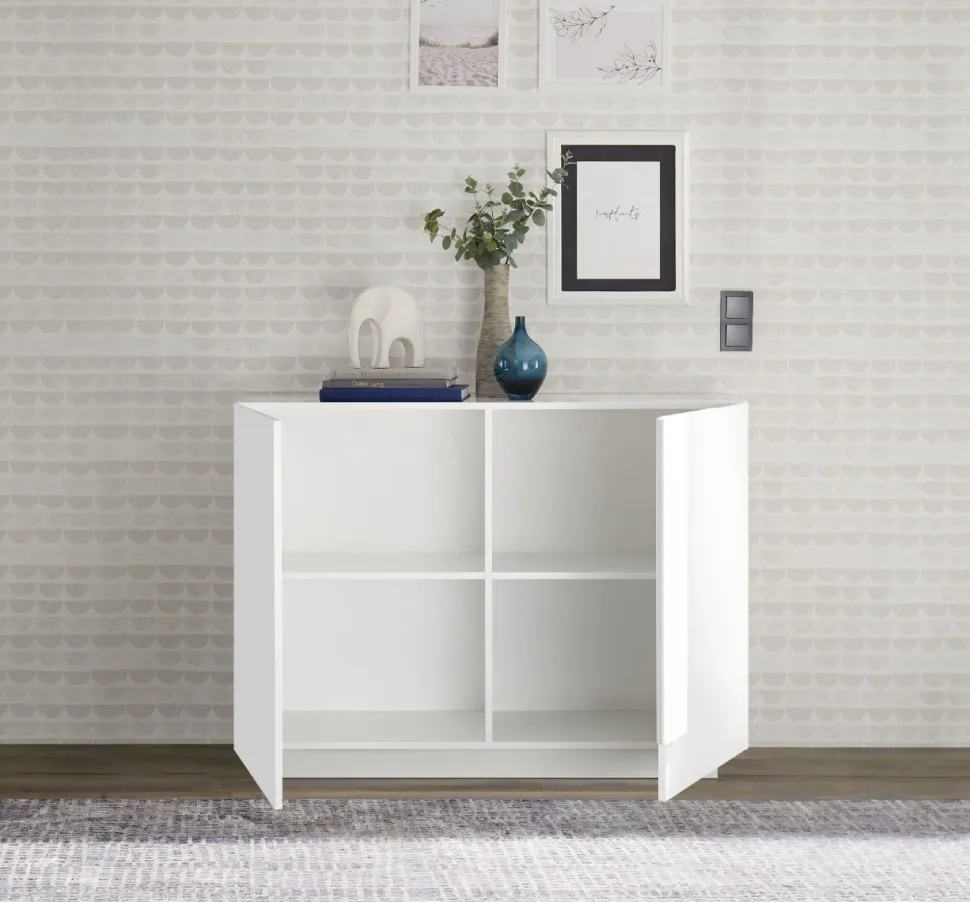 Madia 2 ante linea Sax in finitura Bianco Lucido con serigrafia