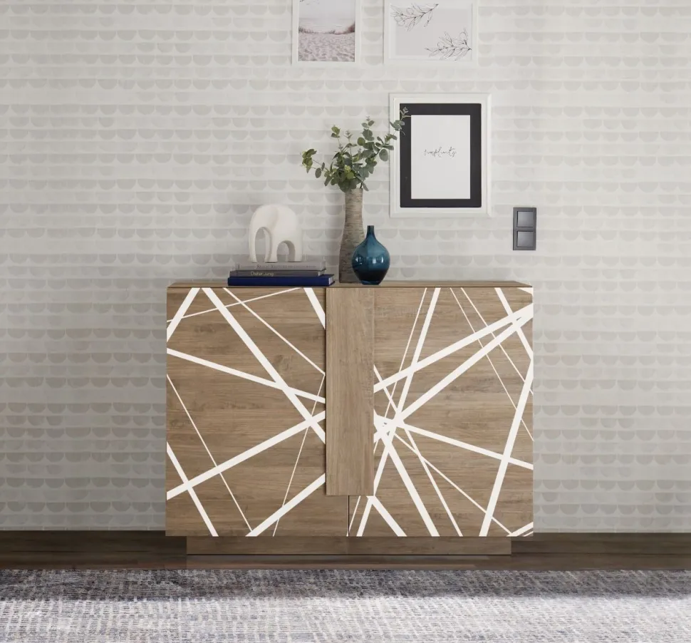 Madia 2 ante linea Sax in finitura Rovere Mercure con grafica