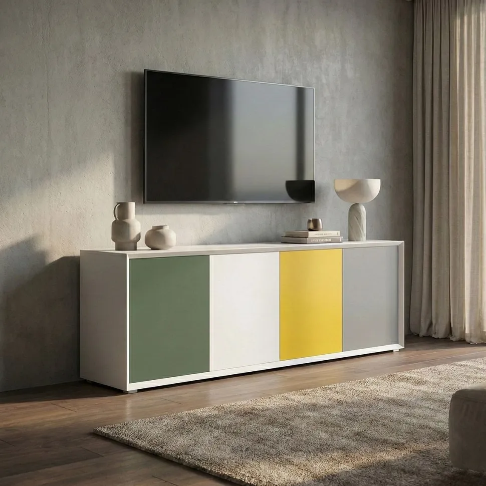 Madia 4 ante linea Tilt in finitura Bianco opaco garda e miele