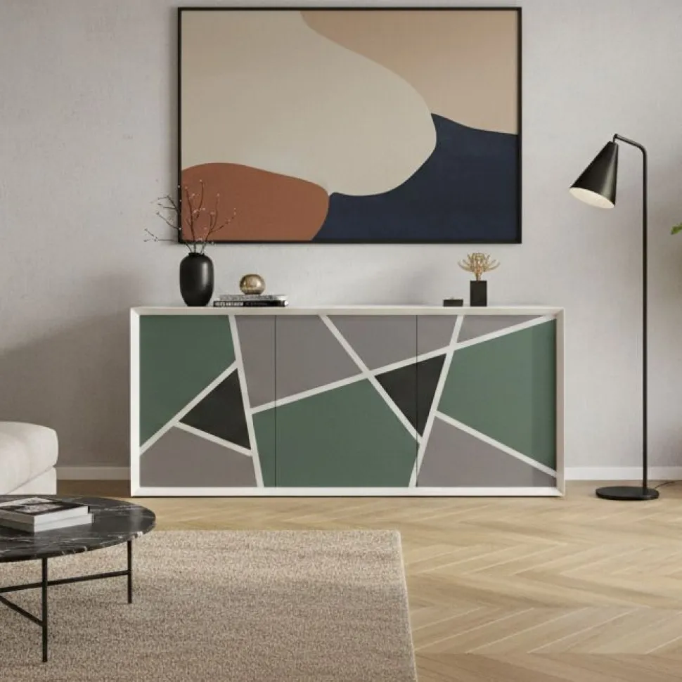 Madia 3 ante linea Tilt personalizzata con motivo geometrico colorato