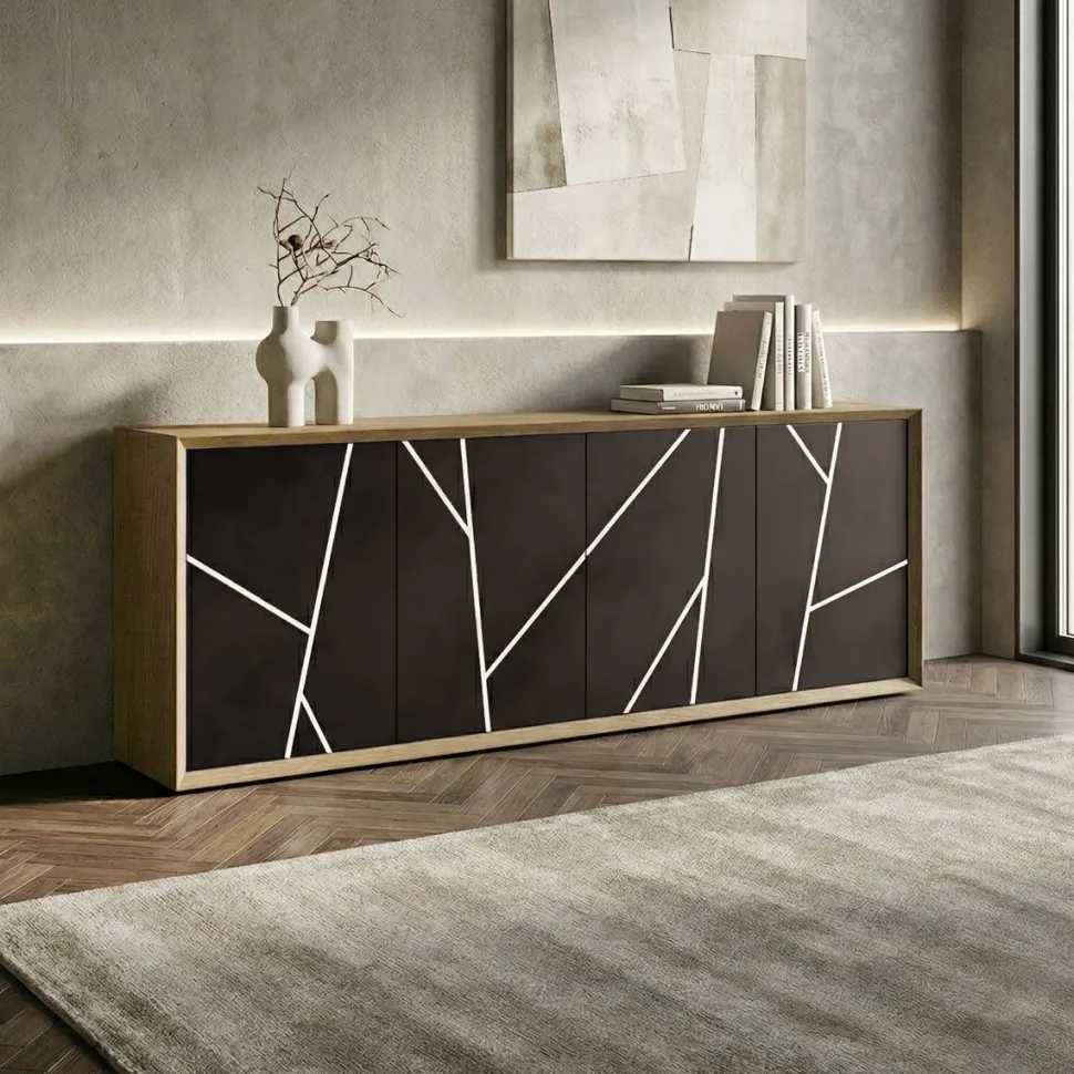 Madia 4 ante noce e marrone con grafica a righe Tilt