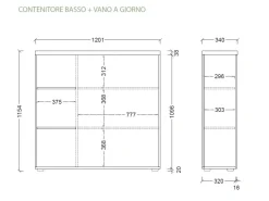 Madia Bassa Linea Easy in Bianco Lucido e Rovere Cadiz a 2 ante e vani a giorno
