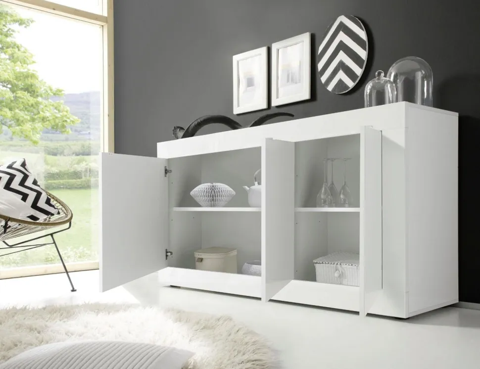 Madia Bianco laccato lucido con 3 ante linea Basic