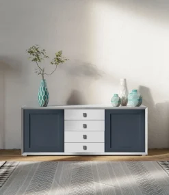 Madia Bianco Opaco e Blu Navy 2 ante e 4 cassetti linea Tilt CLASSIC