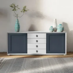 Madia Bianco Opaco e Blu Navy 2 ante e 4 cassetti linea Tilt CLASSIC