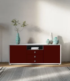 Madia Bianco opaco e Rosso Porpora 2 ante e 3 cassetti linea Tilt