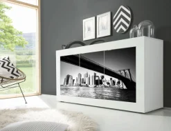 Madia Brooklyn Linea Fancy finitura Bianco lucido con Serigrafia