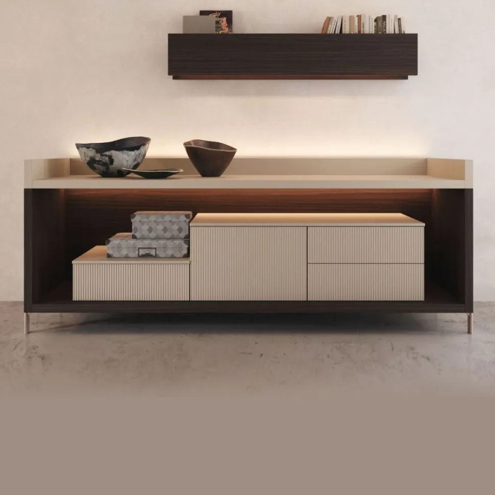 Madia componibile con frontali cannetè 1 anta e 3 cassetti linea Contact disponibile in 30 colori