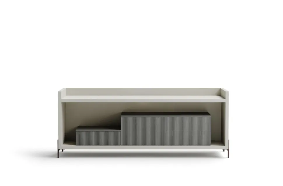 Madia componibile con frontali cannetè 1 anta e 3 cassetti linea Contact disponibile in 30 colori